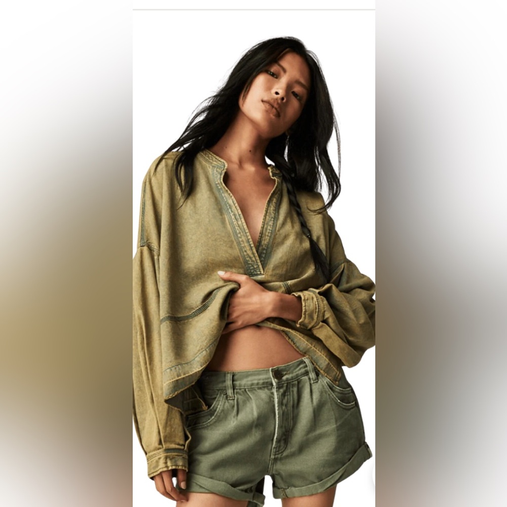 175🌟Free people JUDE DENIM PULLOVER - WARM CAMEL🥰